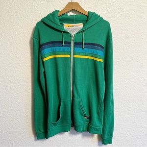 RARE Vintage Aviator Nation Rainbow 5 Stripe Full Zip Drawstring Hoodie Green L